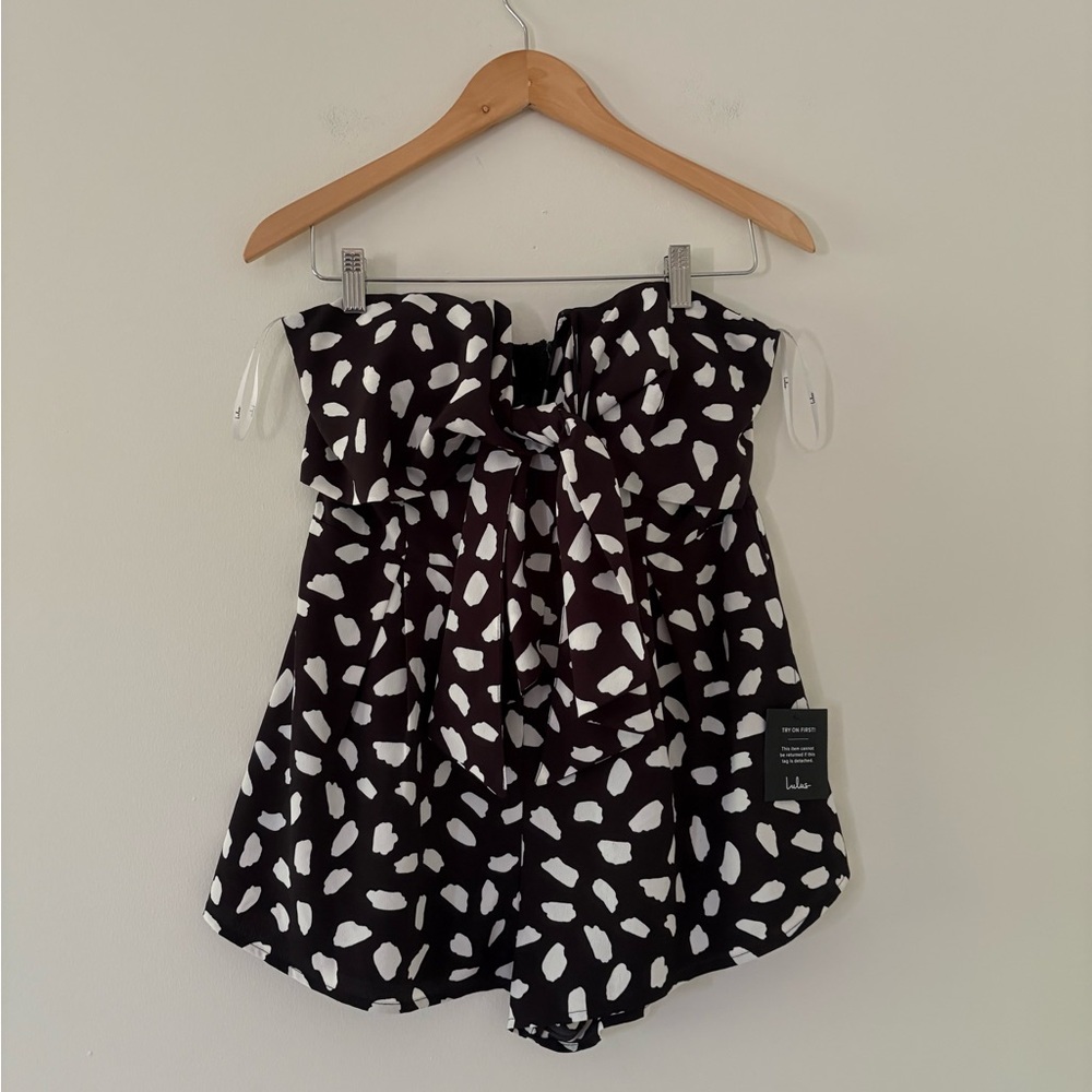 Lulus Inez Black and White Print Tie-Front Strapless Romper - Picture 8 of 9